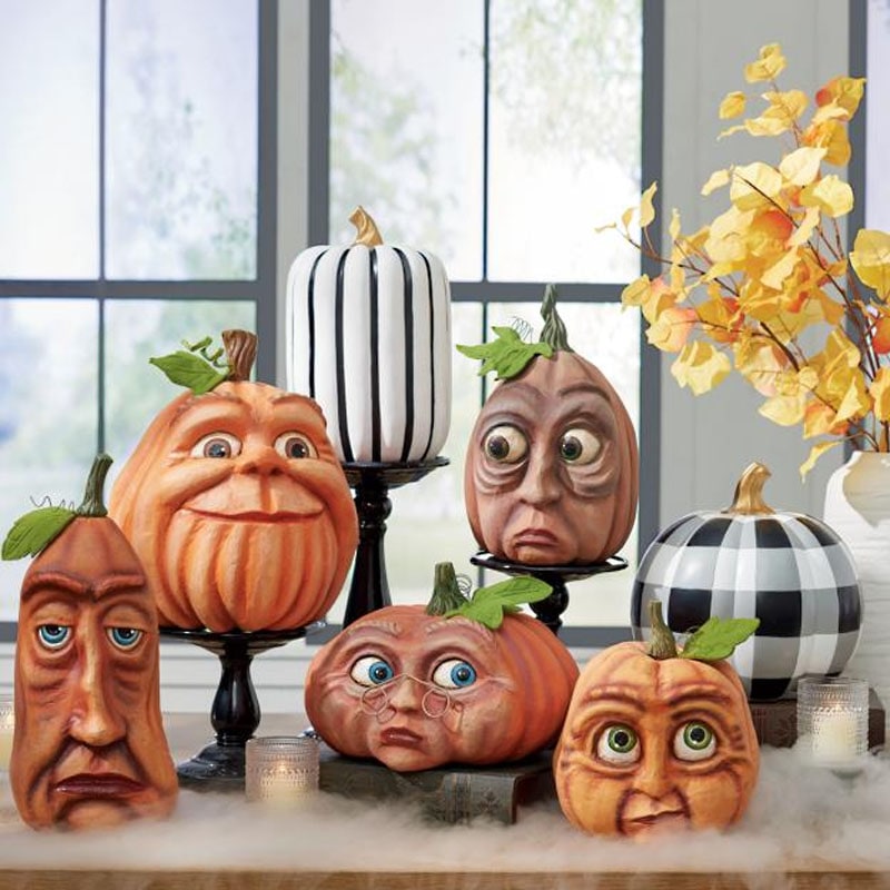 Halloween Pumpkin Decorations and Carving Props with Expressive Faces for Front Door Decor