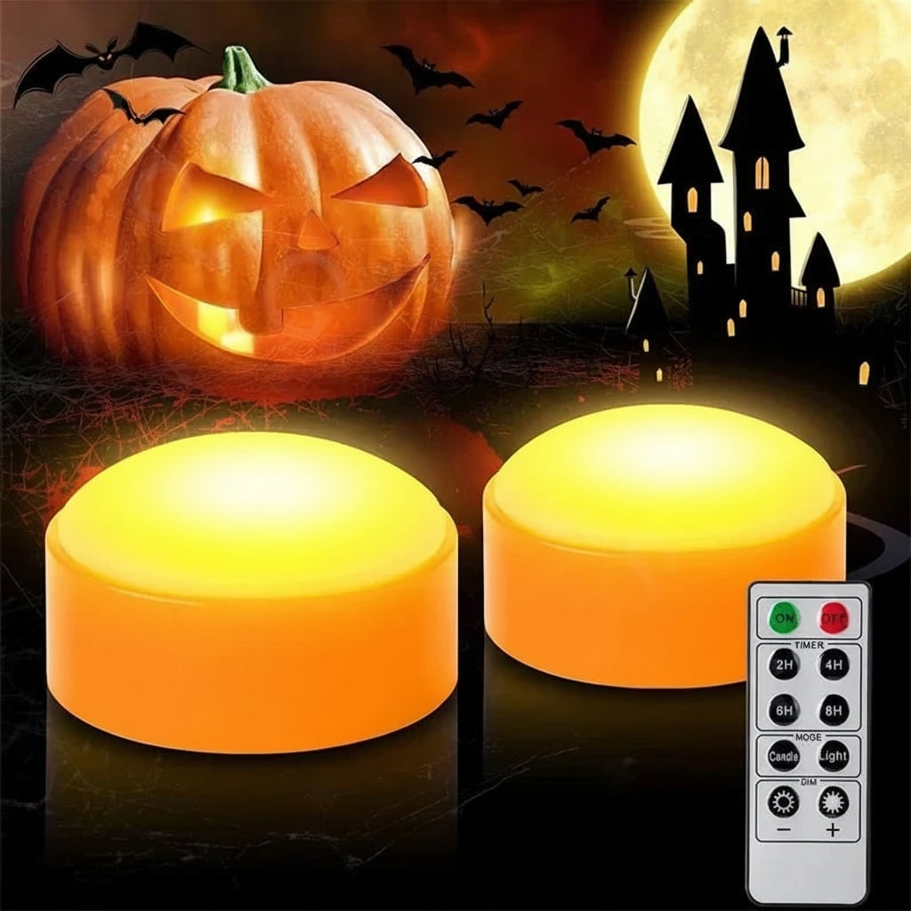 Halloween Pumpkin Lights Battery Operated Puck with Remote Control for Party Decoration Led