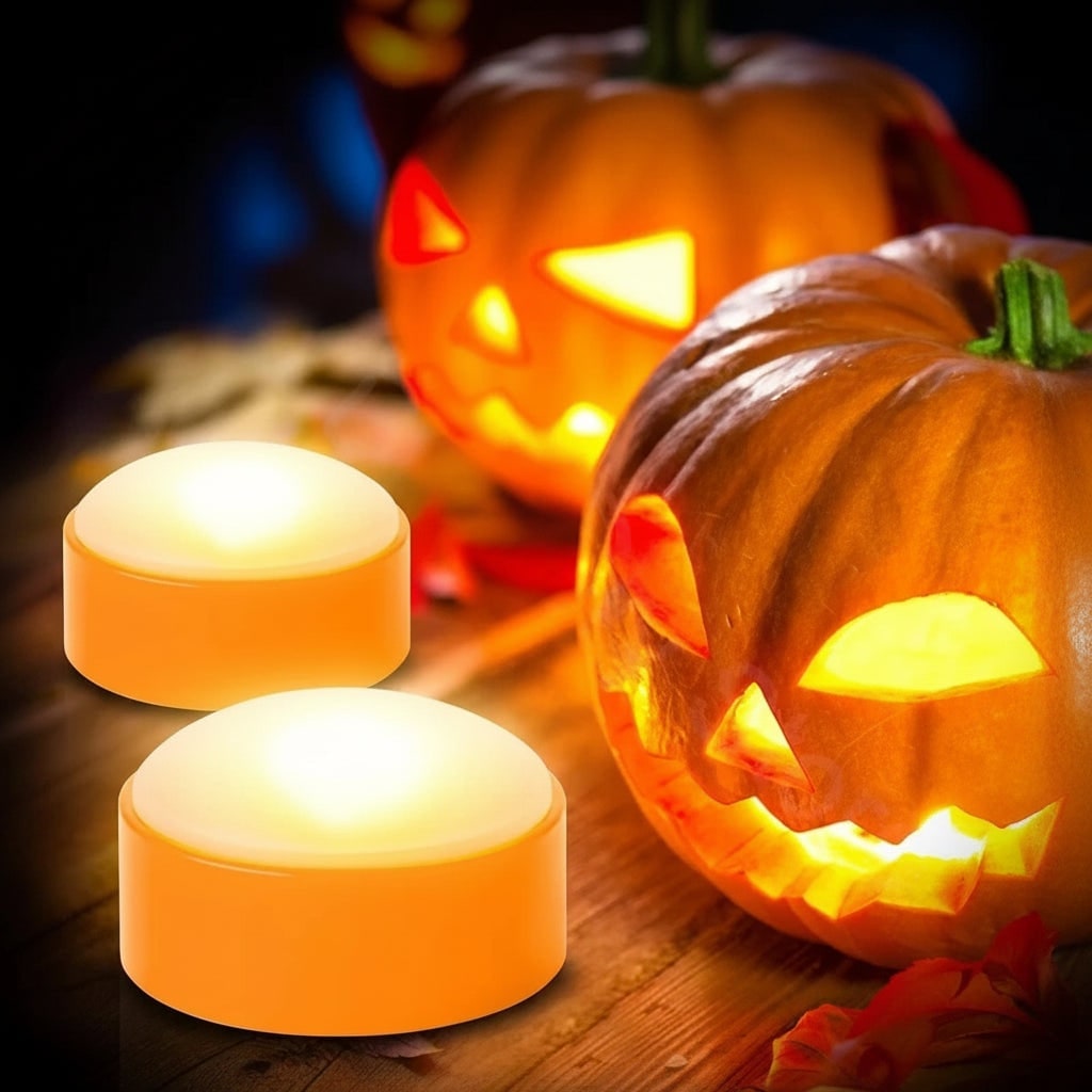 Halloween Pumpkin Lights Battery Operated Puck with Remote Control for Party Decoration Led