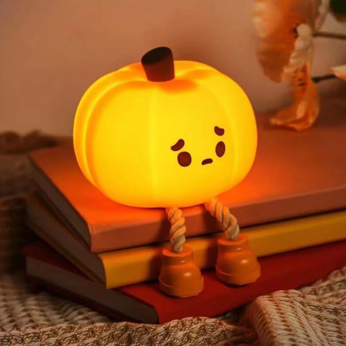 Halloween Pumpkin Night Light LED Rechargeable with Dangling Legs and Sad Face Design