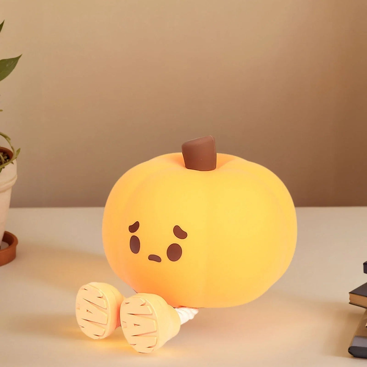Halloween Pumpkin Night Light LED Rechargeable with Dangling Legs and Sad Face Design