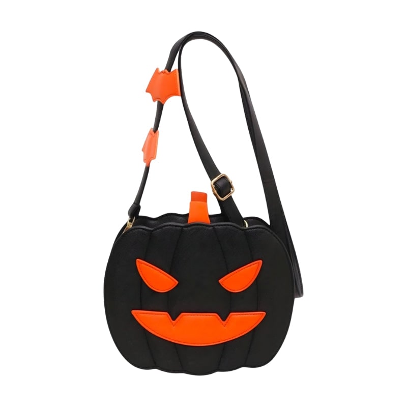 Halloween Pumpkin Purse and Handbag Jack O Lantern Crossbody Bag with Bat Accents