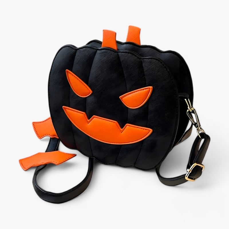 Halloween Pumpkin Purse and Handbag Jack O Lantern Crossbody Bag with Bat Accents