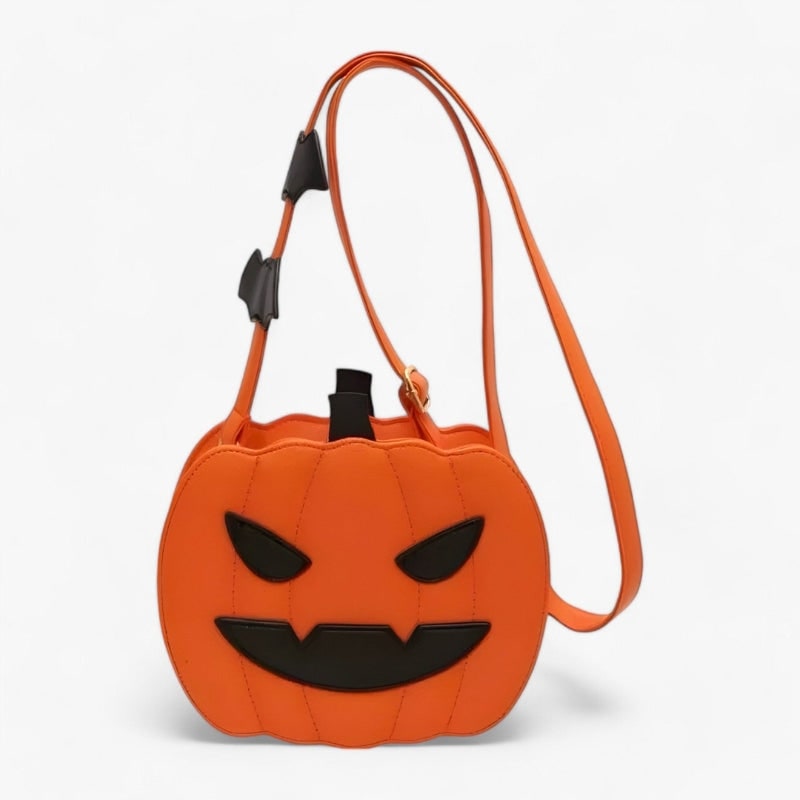 Halloween Pumpkin Purse and Handbag Jack O Lantern Crossbody Bag with Bat Accents