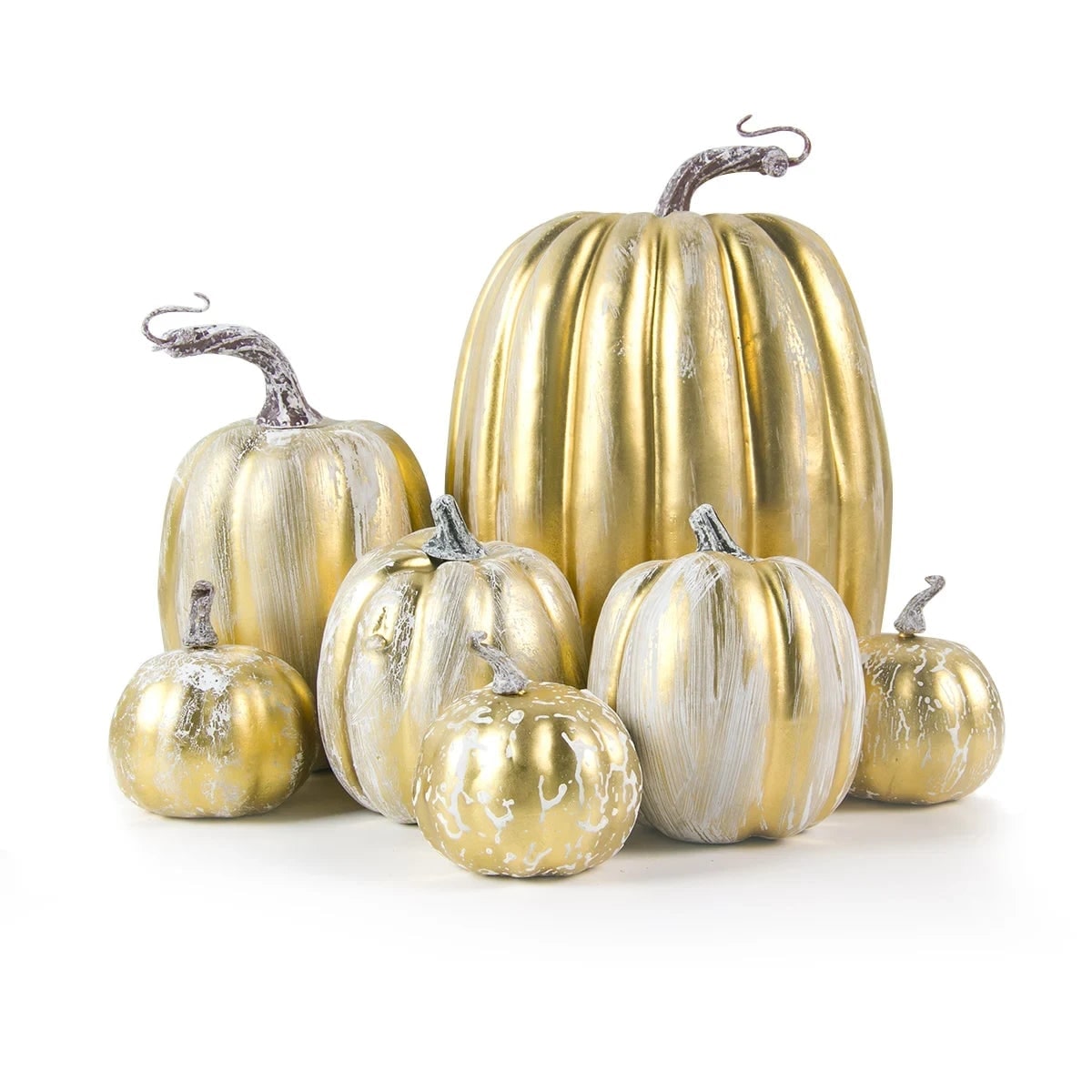 Halloween Pumpkins Fall Decorative Foam with Ribbed Texture and Curved Stems Set of 7
