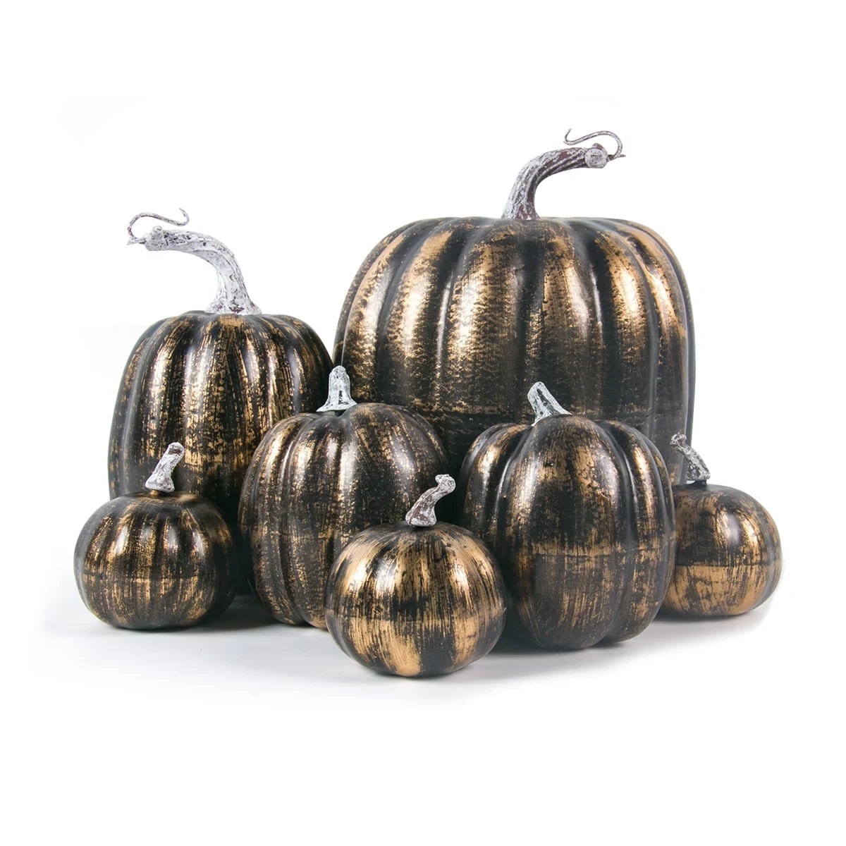 Halloween Pumpkins Fall Decorative Foam with Ribbed Texture and Curved Stems Set of 7