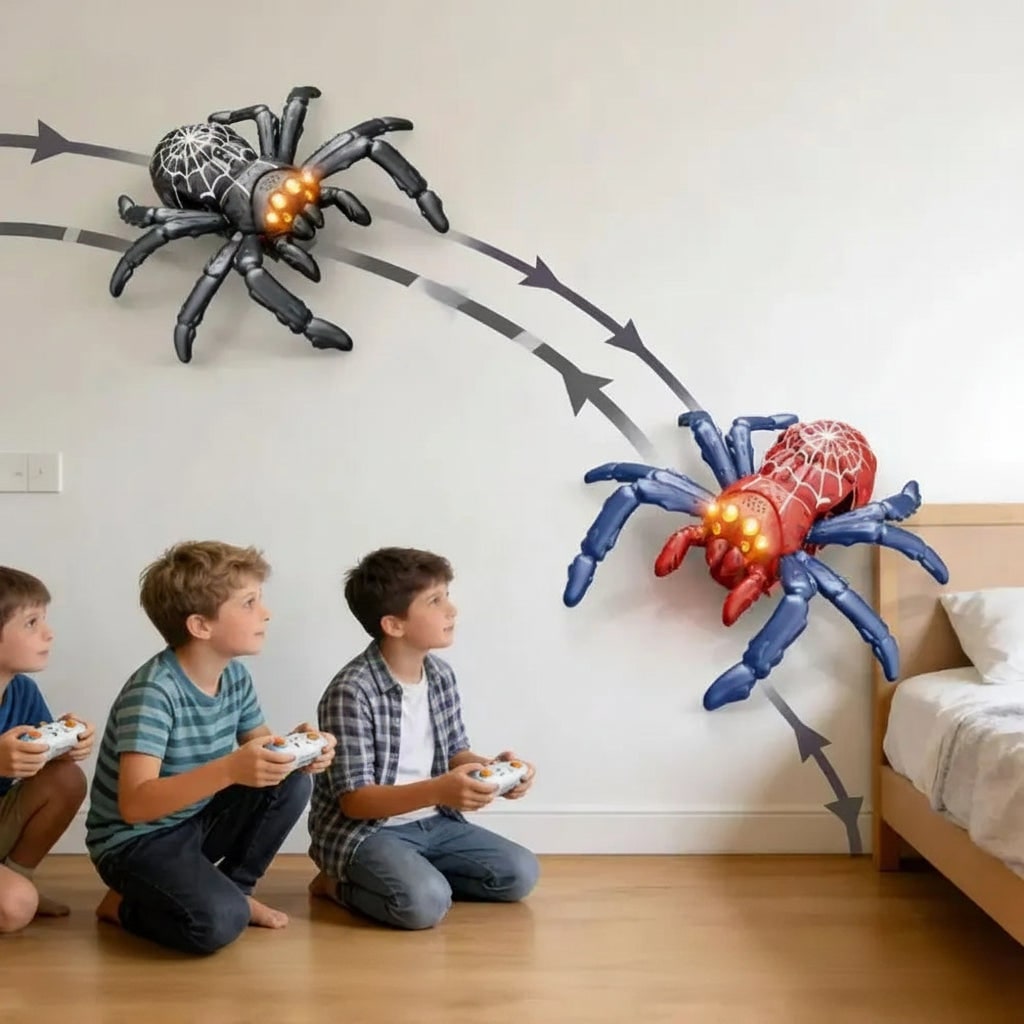 Halloween Remote Control Spider Toy with Glowing LED Eyes and Wall Climbing