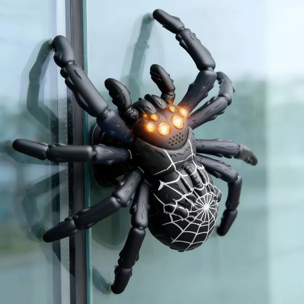 Halloween Remote Control Spider Toy with Glowing LED Eyes and Wall Climbing