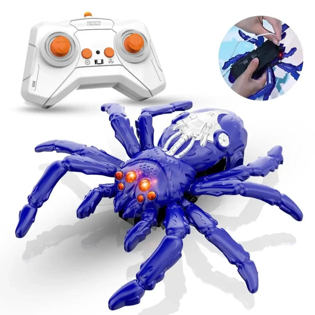 Halloween Remote Control Spider Toy with Glowing LED Eyes and Wall Climbing