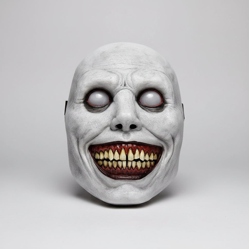 Halloween Scary Costume Mask with Creepy Demon Smiling Face and Textured Wrinkled Skin for Party