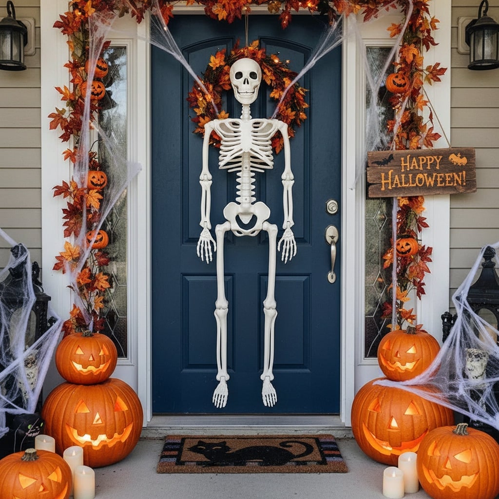 Halloween Skeleton Decoration Life Size Poseable Articulated Prop for Outdoor Yard and Party Display