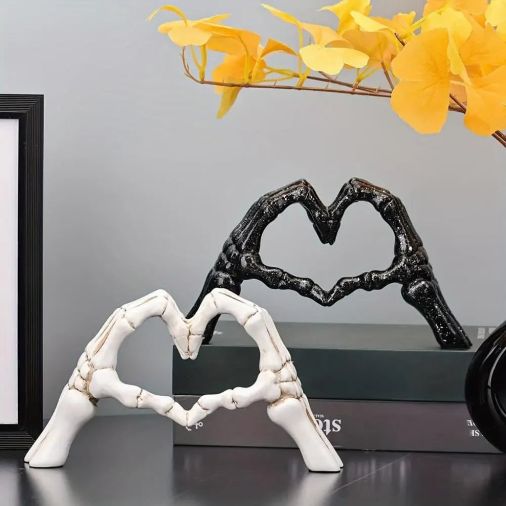 Halloween Skeleton Decoration with Hands Forming Heart Shelf Decor Tabletop Figurine