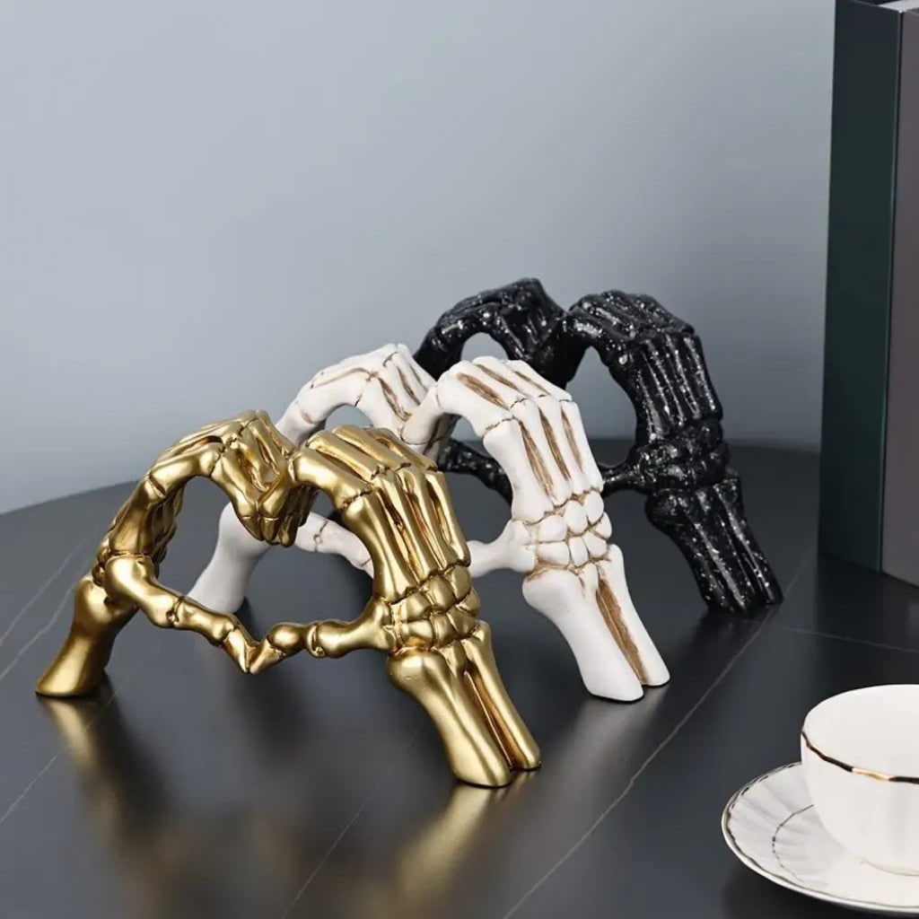 Halloween Skeleton Decoration with Hands Forming Heart Shelf Decor Tabletop Figurine