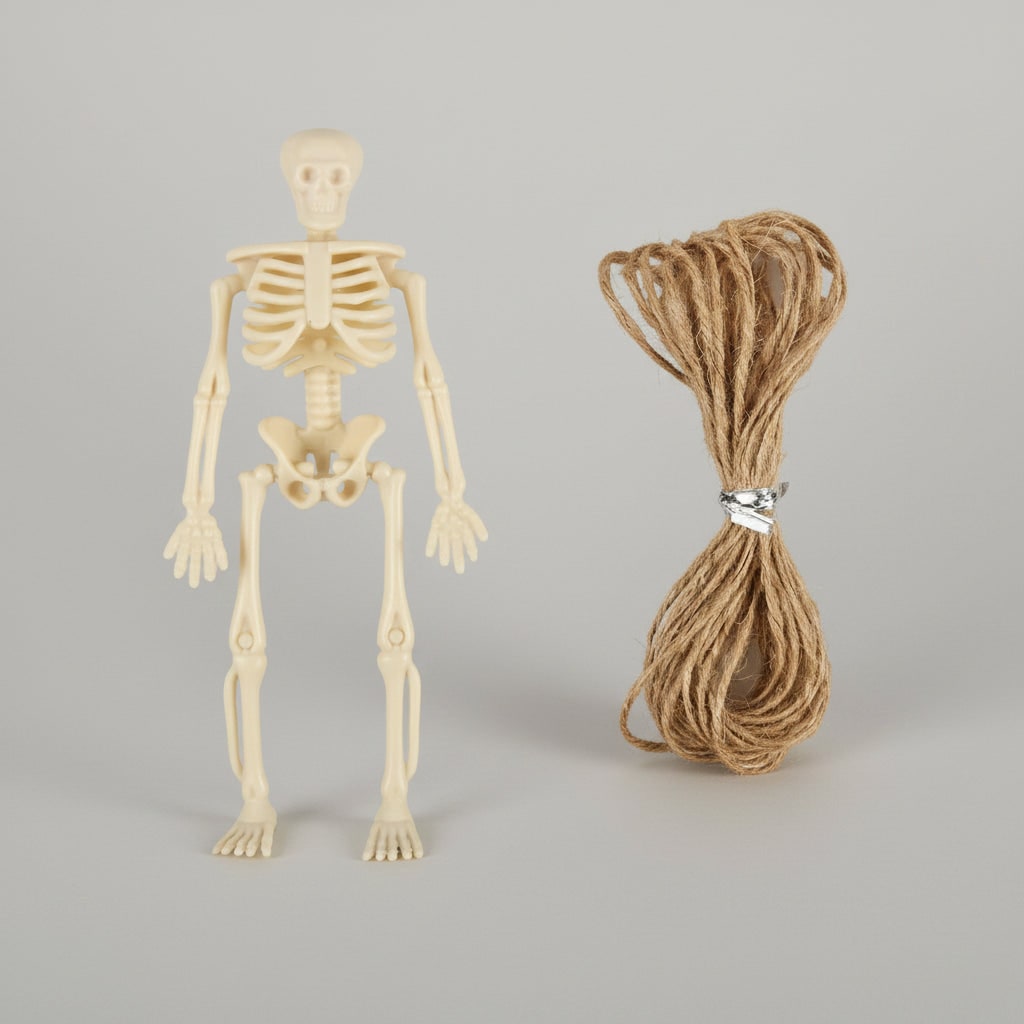 Halloween Skeleton Decorations Mini Plastic Posable Figurines with Jute Twine for Party and Haunted