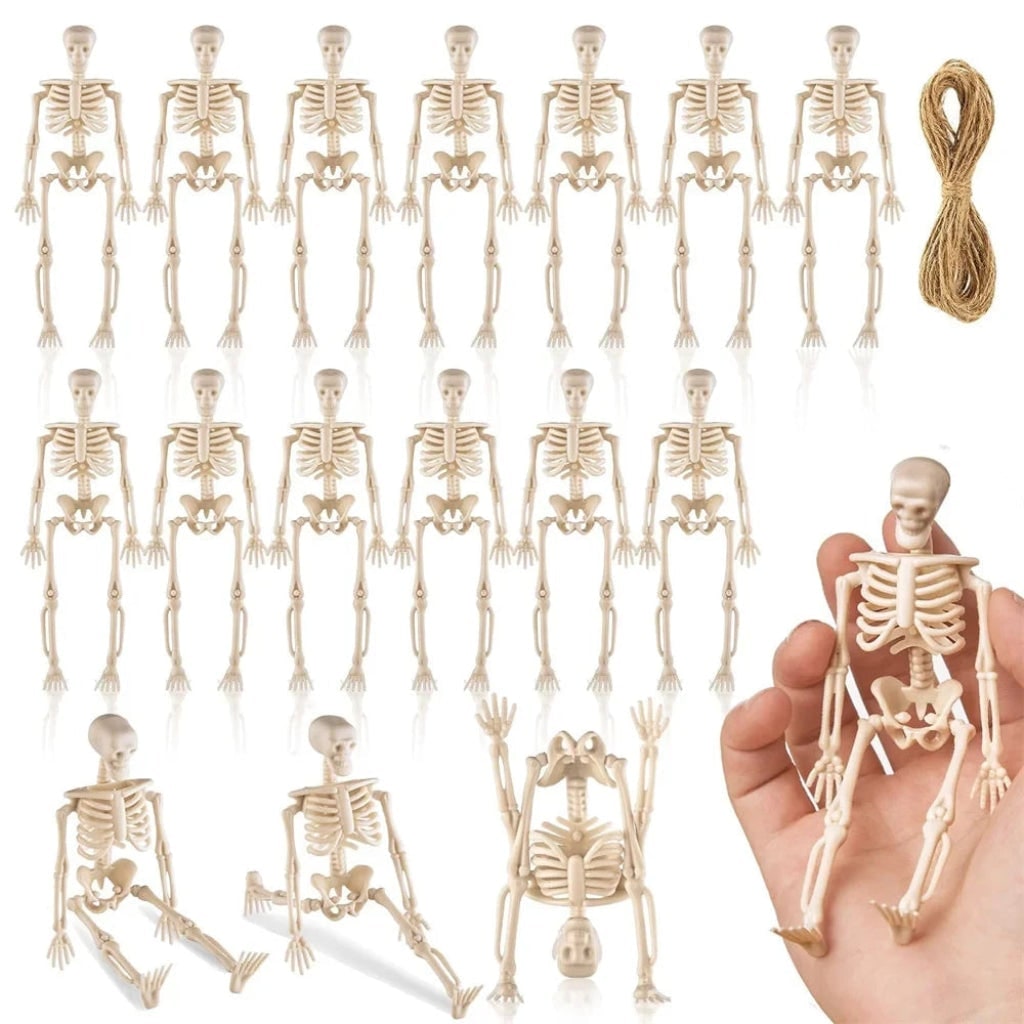 Halloween Skeleton Decorations Mini Plastic Poseable Figures for Party and Haunted House