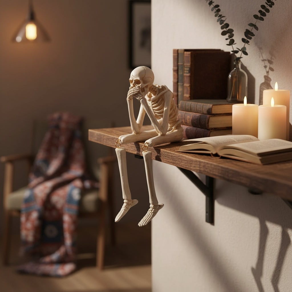 Halloween Skeleton Shelf Sitters Figurines with Dangling Legs and Poseable Joints