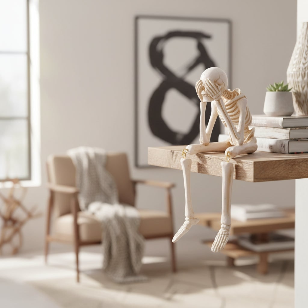 Halloween Skeleton Shelf Sitters Figurines with Dangling Legs and Poseable Joints