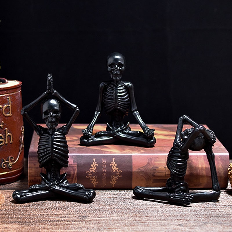 Halloween Skeleton Yoga Pose Resin Figurine Spooky Desktop Decoration