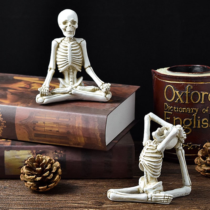 Halloween Skeleton Yoga Pose Resin Figurine Spooky Desktop Decoration