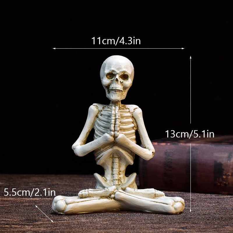 Halloween Skeleton Yoga Pose Resin Figurine Spooky Desktop Decoration