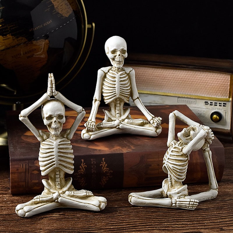 Halloween Skeleton Yoga Pose Resin Figurine Spooky Desktop Decoration