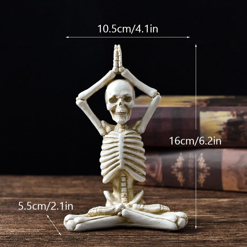 Halloween Skeleton Yoga Pose Resin Figurine Spooky Desktop Decoration