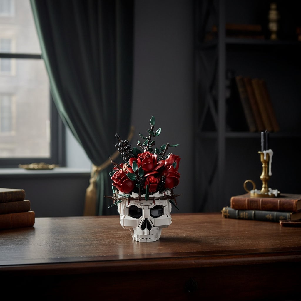 Halloween Skull Building Blocks with Magnetic Tiles and Roses Gothic Decoration Kit