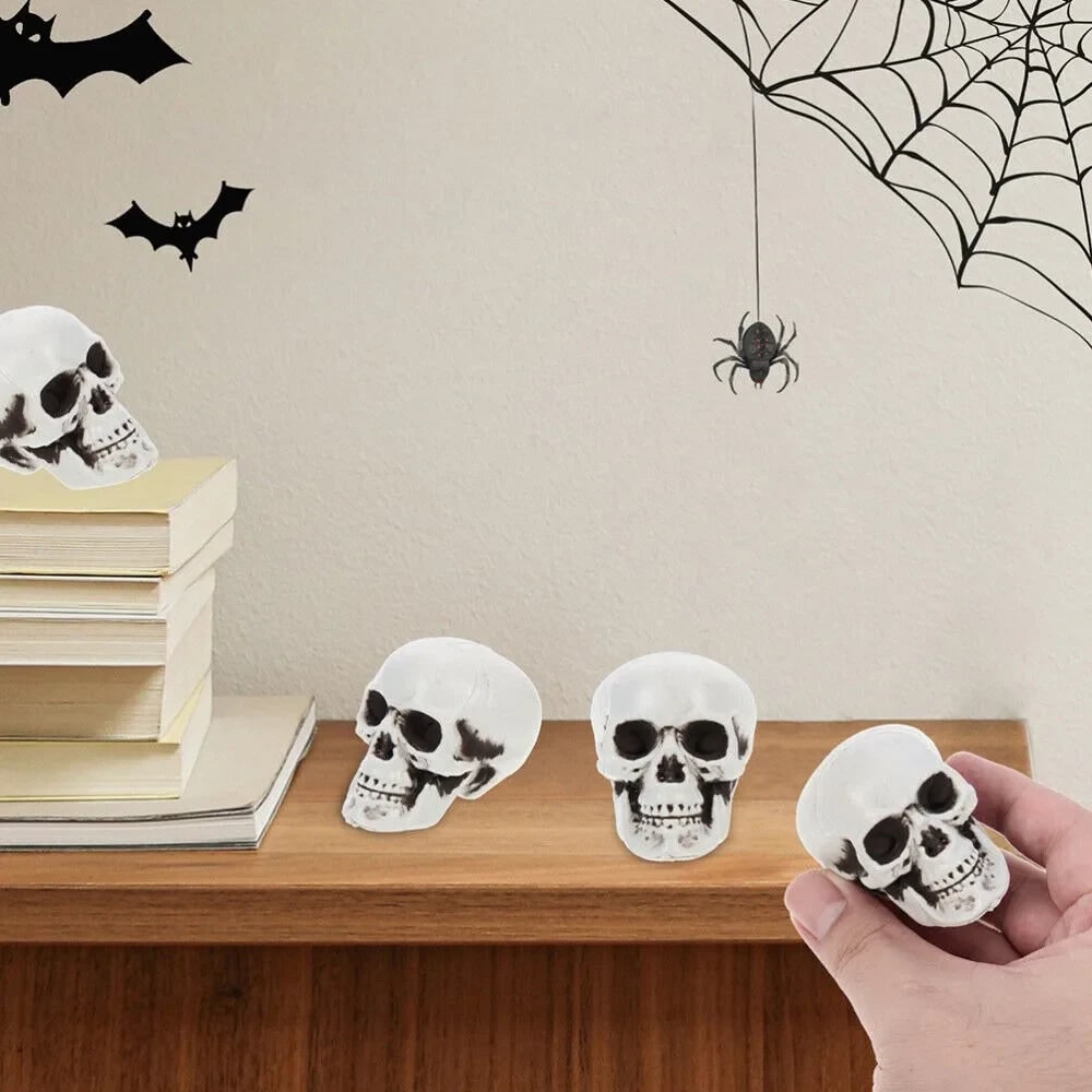 Halloween Skull Decor and Sugar Decorations Mini Plastic Party Props Set with Mesh Bag