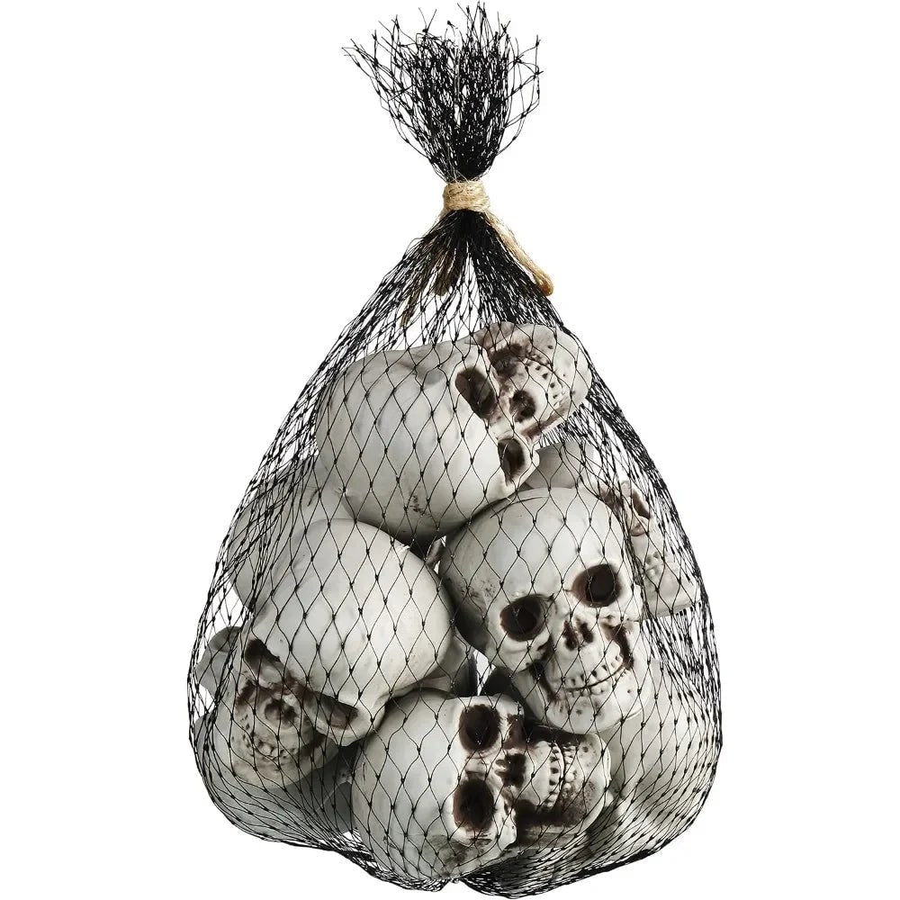 Halloween Skull Decor and Sugar Decorations Mini Plastic Party Props Set with Mesh Bag
