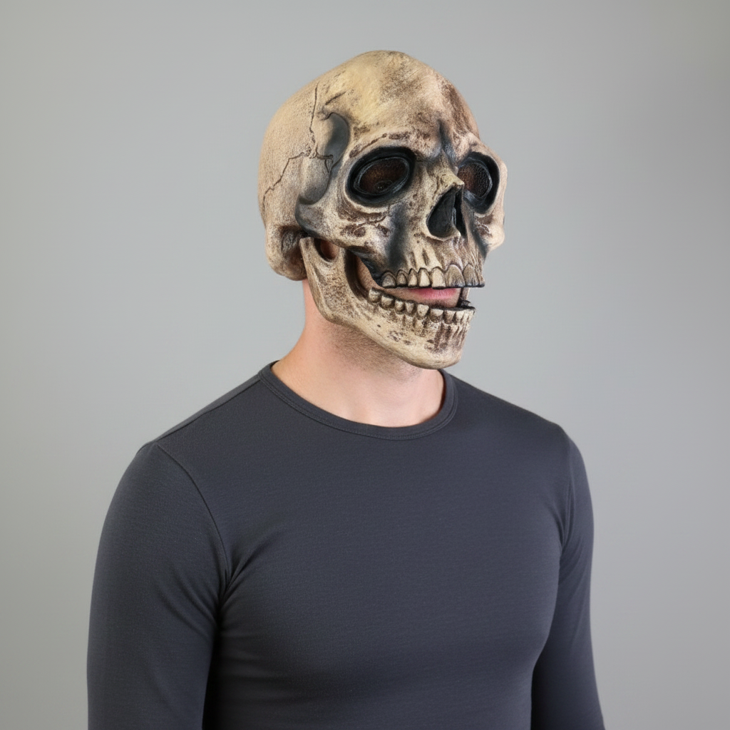 Halloween Skull Mask with Moving Jaw and Creepy Mesh Eyes for Cosplay Costume Party