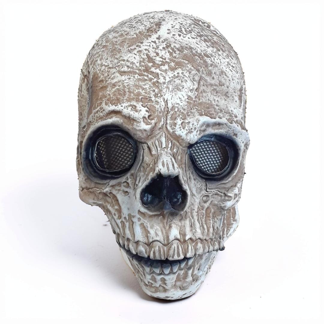 Halloween Skull Mask with Moving Jaw and Creepy Mesh Eyes for Cosplay Costume Party