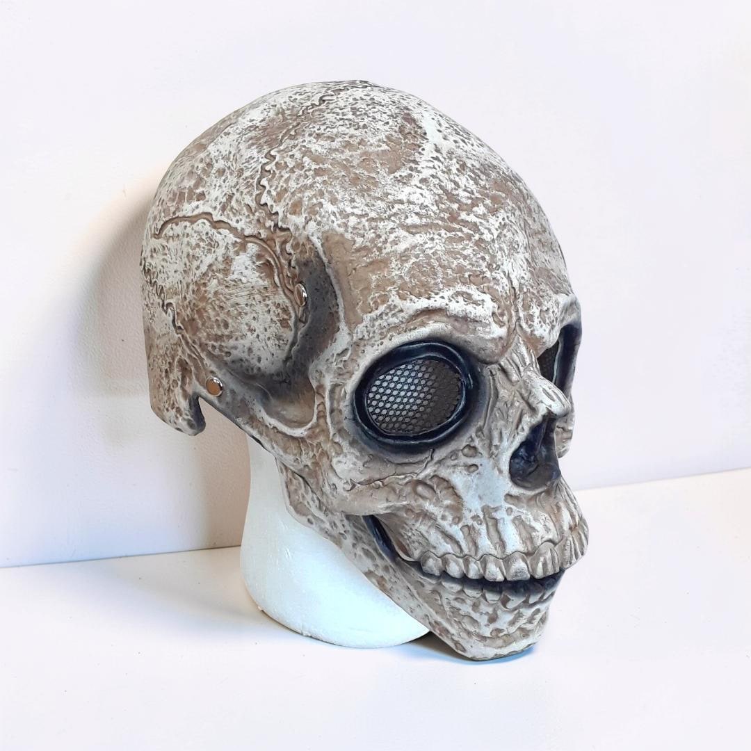 Halloween Skull Mask with Moving Jaw and Creepy Mesh Eyes for Cosplay Costume Party