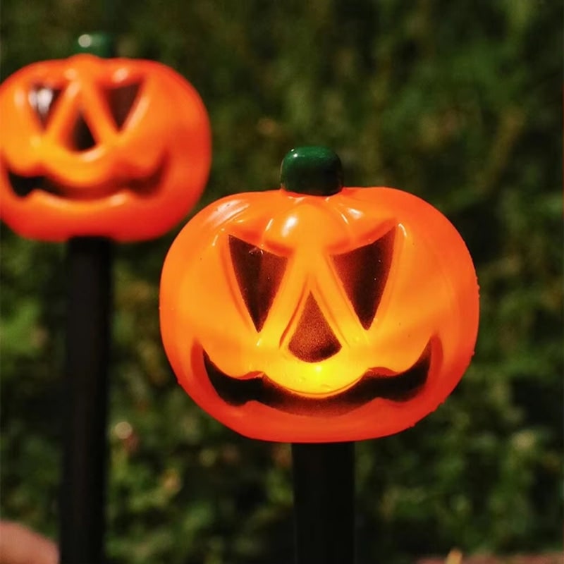 Halloween Solar Pathway Lights with Pumpkin Jack-O-Lantern Stakes Outdoor Decoration Set of 5