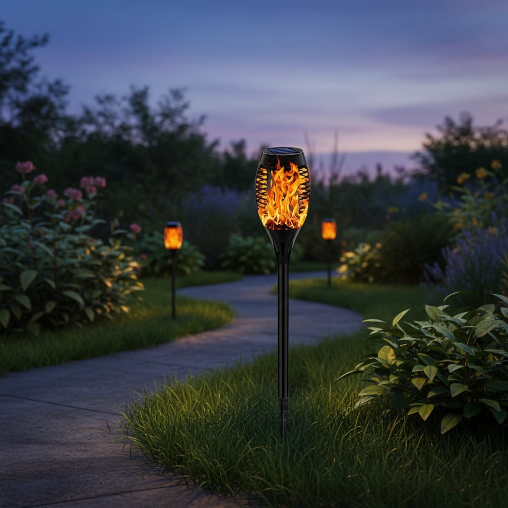 Halloween Solar Torch Lights with Flickering Flame Effect for Outdoor Yard and Pathway Decoration