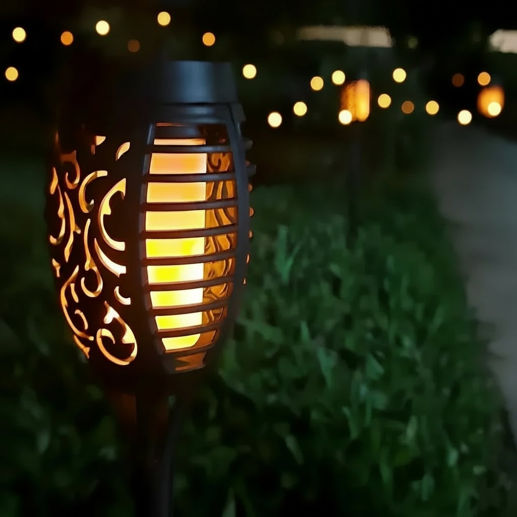 Halloween Solar Torch Lights with Flickering Flame Effect for Outdoor Yard and Pathway Decoration