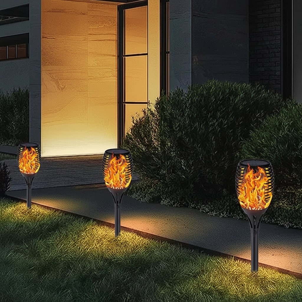 Halloween Solar Torch Lights with Flickering Flame Effect for Outdoor Yard and Pathway Decoration