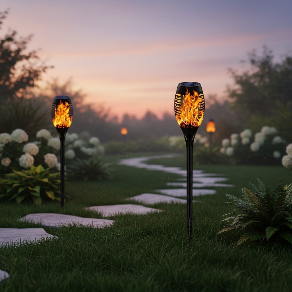 Halloween Solar Torch Lights with Flickering Flame Effect for Outdoor Yard and Pathway Decoration