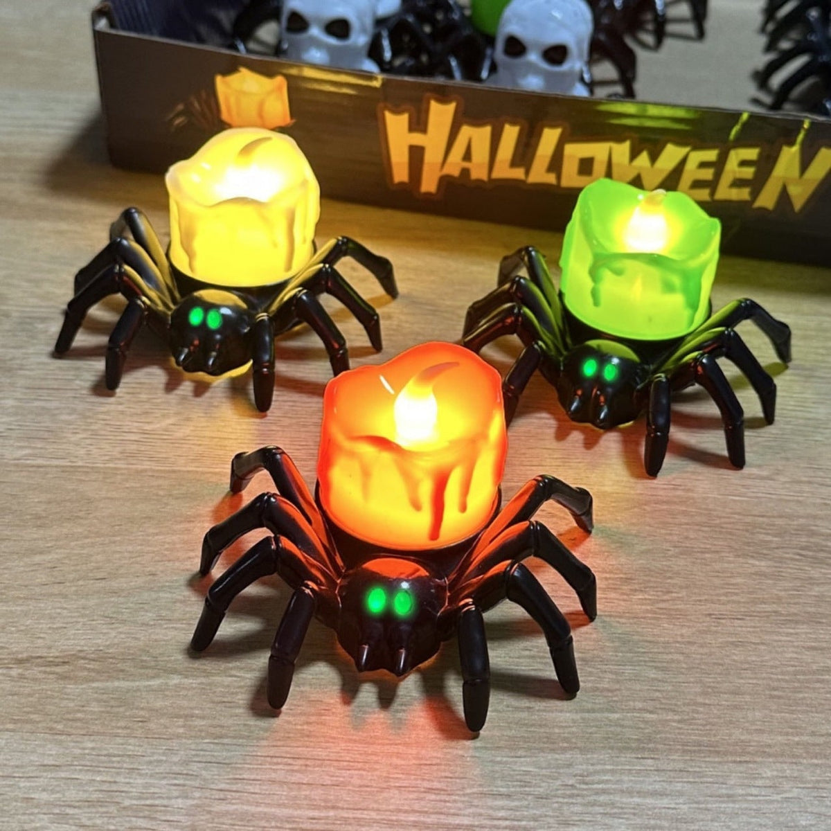 Halloween Spider Tea Lights with LED Candles Battery Operated Flameless Holder Decoration
