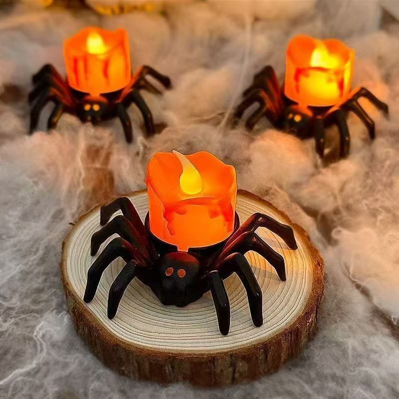 Halloween Spider Tea Lights with LED Candles Battery Operated Flameless Holder Decoration