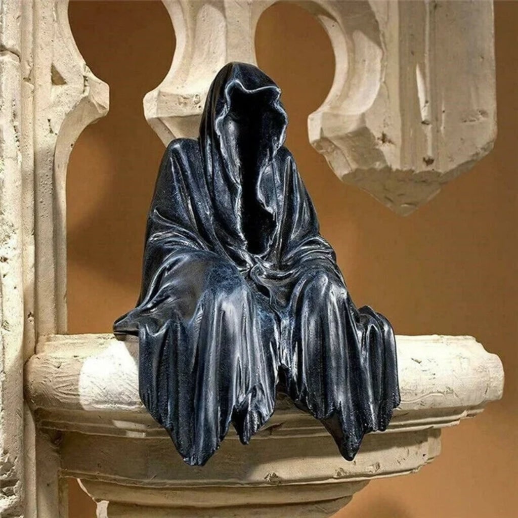 Halloween Spooky Grim Reaper Shelf Sitter Statue Resin Figurine Decoration Hooded