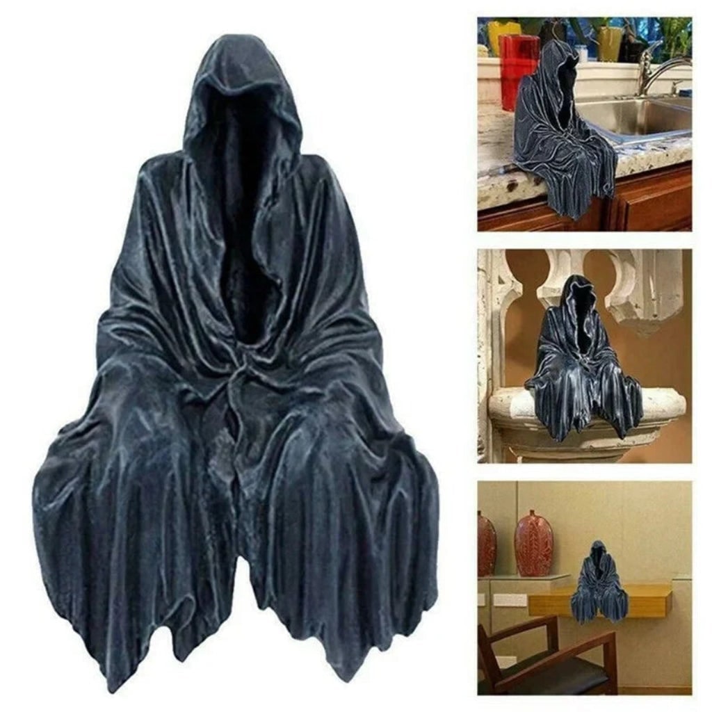 Halloween Spooky Grim Reaper Shelf Sitter Statue Resin Figurine Decoration Hooded