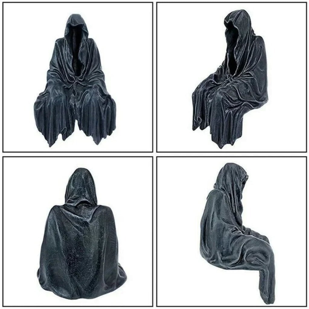 Halloween Spooky Grim Reaper Shelf Sitter Statue Resin Figurine Decoration Hooded