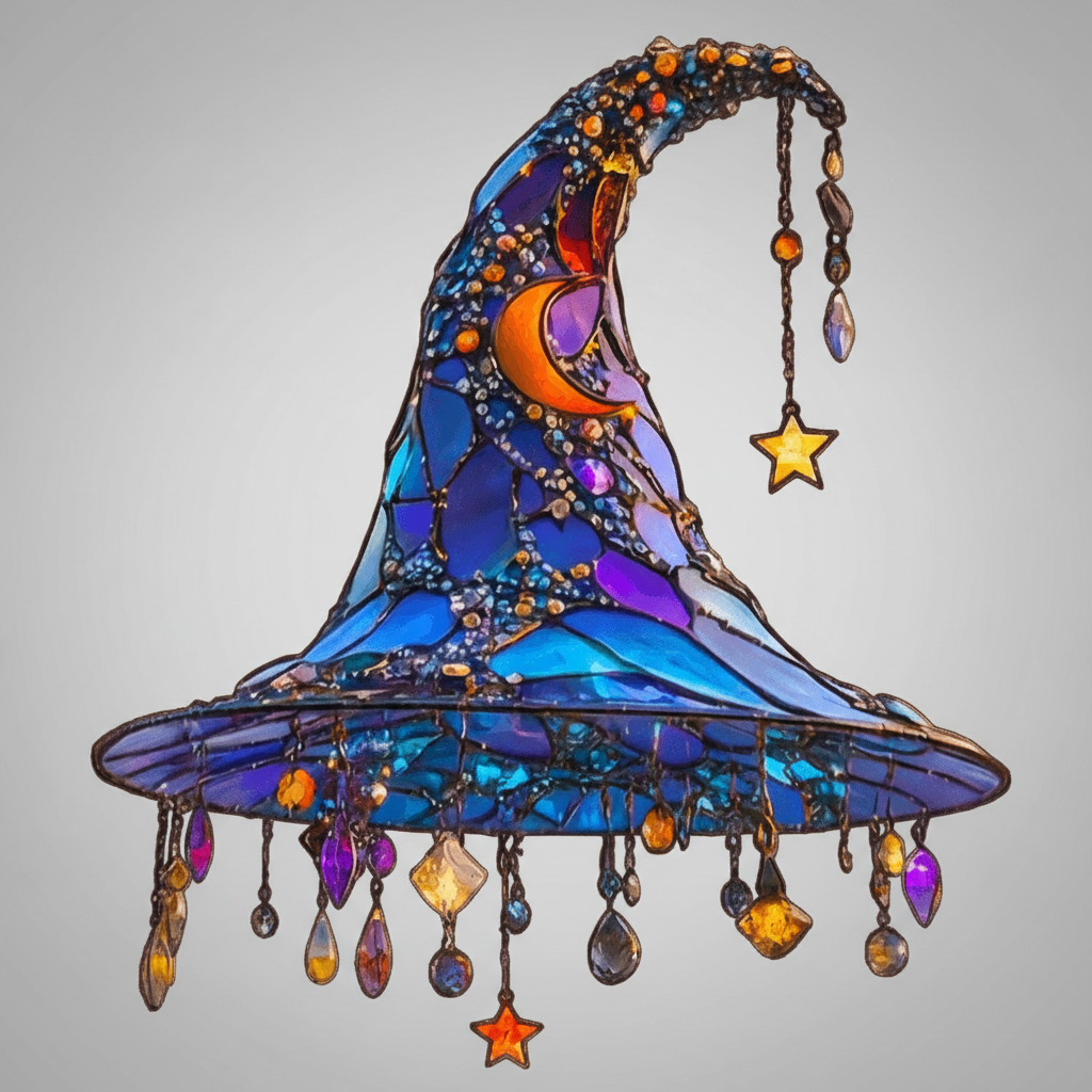 Halloween Stained Glass Beaded Suncatcher Witch Hat Hanging Window Decoration