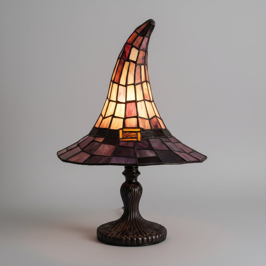 Halloween Stained Glass Table Lamp with Witch Hat Design and Tiffany Style Lampshade