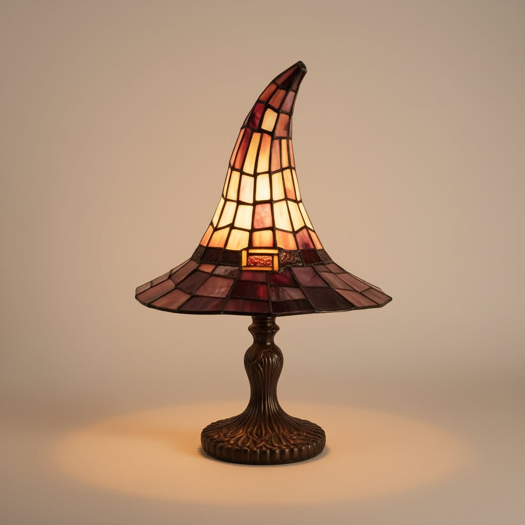 Halloween Stained Glass Table Lamp with Witch Hat Design and Tiffany Style Lampshade