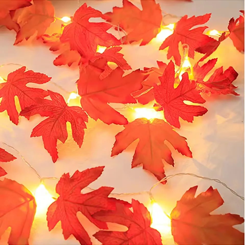 Halloween String Lights Garland with Maple Leaf Operated Warm Amber Glow for Fall Party Decoration