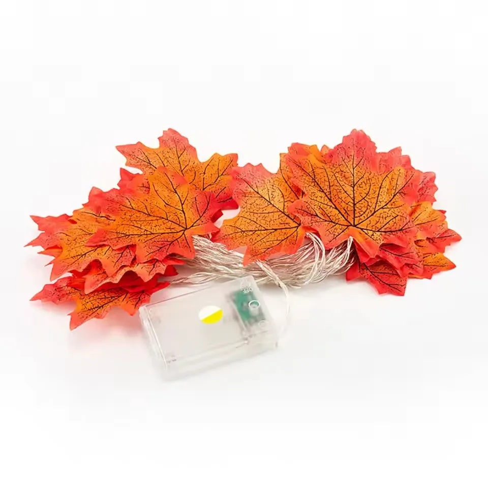Halloween String Lights Garland with Maple Leaf Operated Warm Amber Glow for Fall Party Decoration
