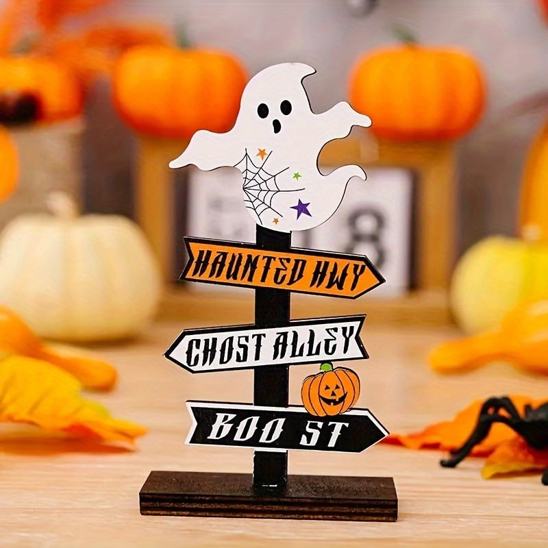 Halloween Table Decoration with Directional Sign for Dining Room and Entryway Tabletop Decor