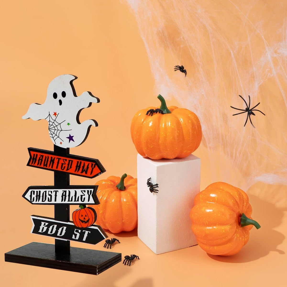 Halloween Table Decoration with Directional Sign for Dining Room and Entryway Tabletop Decor