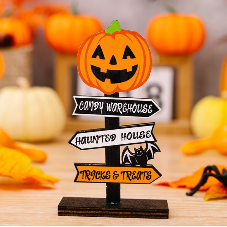 Halloween Table Decoration with Directional Sign for Dining Room and Entryway Tabletop Decor